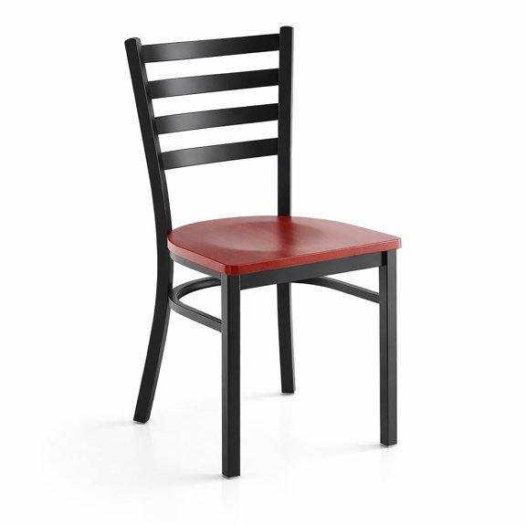 Glownary Ladder Back Chair, Black Metal Frame with Mahogany Wood Seat, Modern Style, 31.5 Inch Height, 330 lb Capacity