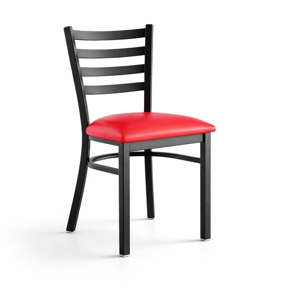 Glownary Ladder Back Chair, Black Metal Frame with Red Vinyl Padded Seat, 31.5x16.5x16.25 Inches, 330 lb Capacity, Modern Style