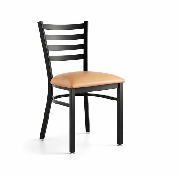 Glownary Ladder Back Chair, Black Steel Frame with Light Brown Vinyl Padded Seat, 31.5x16.5x16.25 Inches, 330 lb Capacity, Modern Style