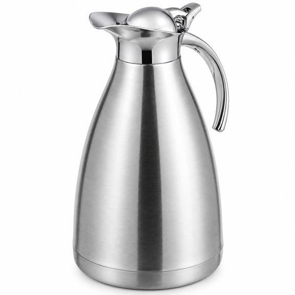 Glownary Lustrous Stainless Steel Coffee Carafe, 50 oz, Silver, Double-Wall Vacuum Insulated, with Flip Lid and Handle, for Restaurant and Hotel Use