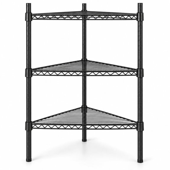 Glownary NSF Black Epoxy Triangle Corner Shelving Kit, 3 Adjustable Wire Shelves, 34 Inch Posts, 1500 lb Capacity, for Warehouse, Retail, Storage