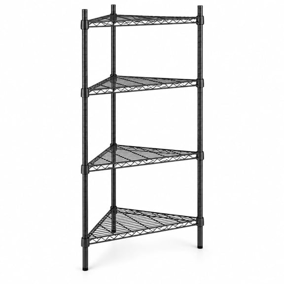 Glownary NSF Black Epoxy Triangle Corner Shelving Kit, 4 Adjustable Wire Shelves, 64 Inch Posts, 500 lb Capacity per Shelf