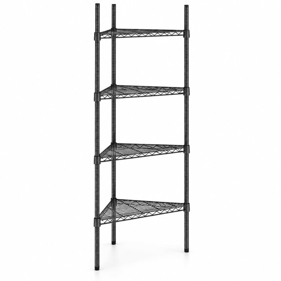 Glownary NSF Black Epoxy Triangle Corner Shelving Kit, 4 Adjustable Wire Shelves, 74 Inch Posts, 500 lb Capacity per Shelf, for Warehouse, Stock Room