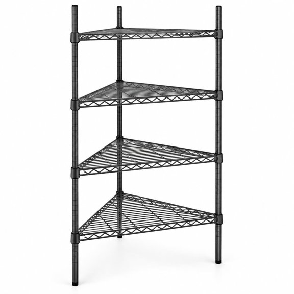 Glownary NSF Black Epoxy Triangle Corner Shelving Kit, 4 Wire Shelves with 54 Inch Posts, 500 lb Capacity per Shelf, Storage for Warehouse, Stock Room