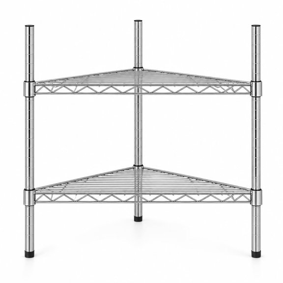 Glownary NSF Chrome Triangle Wire Shelving Kit, 2 Shelves, Silver, 25.25x18x27 Inches, 1000 lb Capacity, Corner Storage for Retail, Kitchen, Warehouse