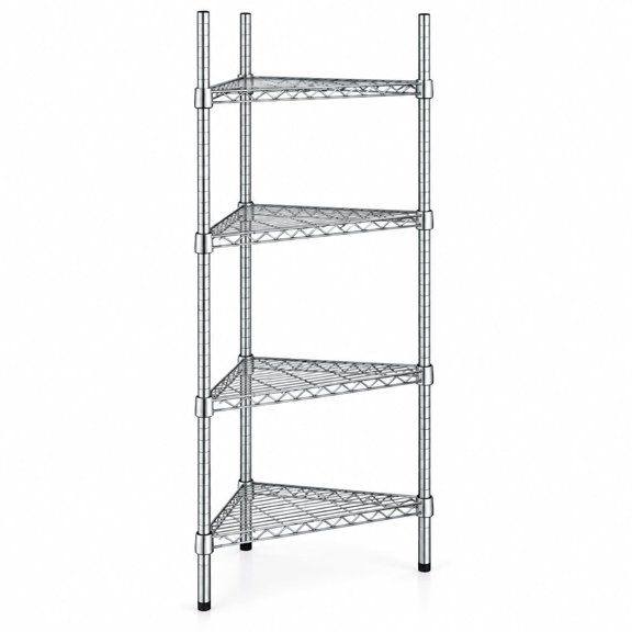 Glownary NSF Chrome Triangle Wire Shelving Kit, Silver Steel, 24x33.5 Inch, 4-Shelf with 74 Inch Posts, 2000 lb Capacity, for Retail, Kitchen, Warehouse