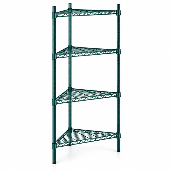 Glownary NSF Green Epoxy Triangle Corner Shelving Kit, 18x25.25x64 Inch, 4 Adjustable Wire Shelves, 2000 lb Capacity, for Commercial Storage