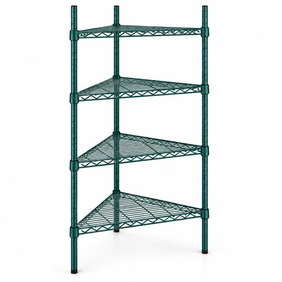 Glownary NSF Green Epoxy Triangle Corner Shelving Kit, 4 Adjustable Wire Shelves, 54 Inch Posts, 500 lb Capacity per Shelf