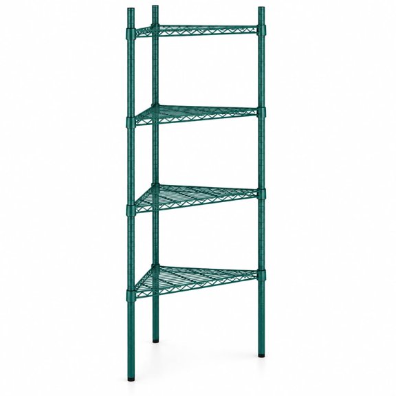 Glownary NSF Green Epoxy Triangle Corner Shelving Kit, 4 Adjustable Wire Shelves, 74 Inch Posts, 2000 lb Capacity, for Commercial Storage