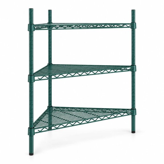 Glownary NSF Green Epoxy Triangle Corner Shelving Kit with 34 Inch Posts, 3-Shelf Metal Wire Storage Unit, 24x33.5 Inch, 1500lb Capacity