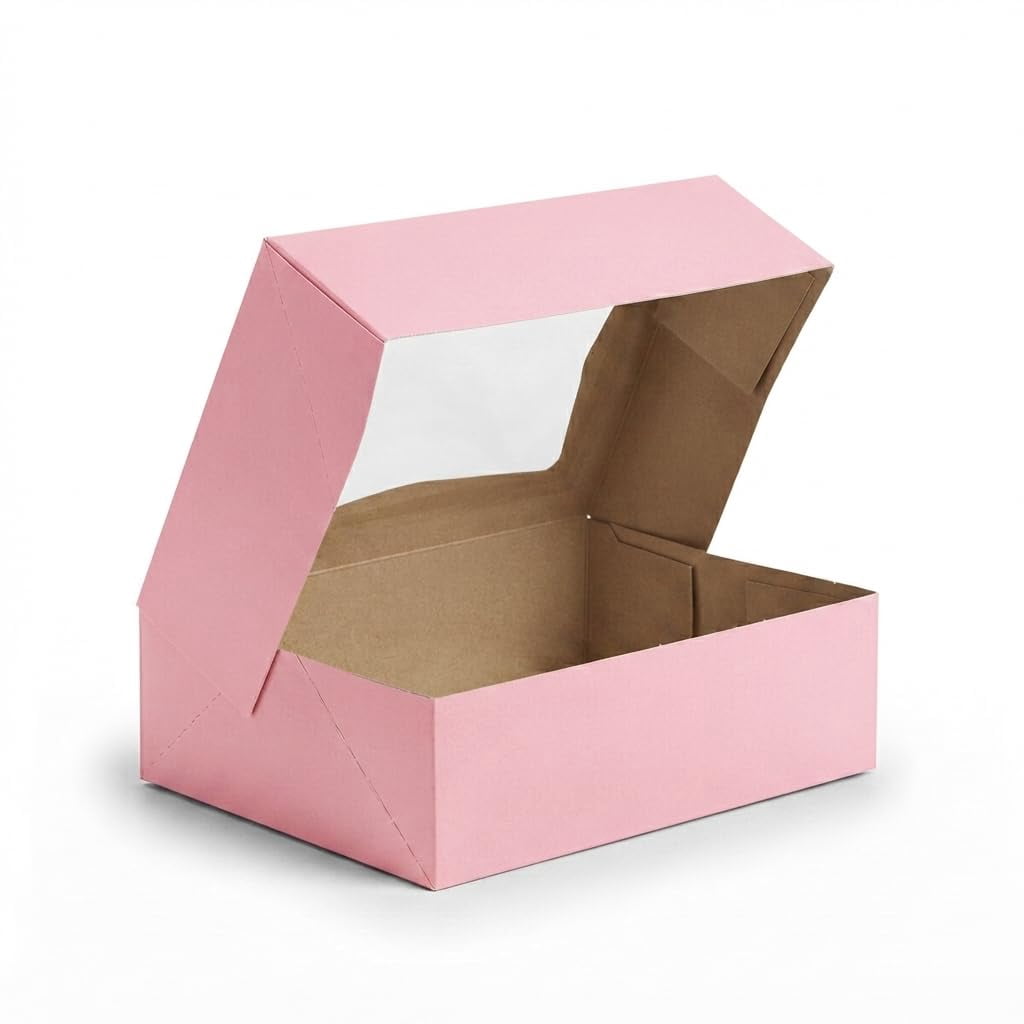 Glownary Pink Auto-Popup Window Bakery Box, 8 x 5.75 x 2.5 Inches ...