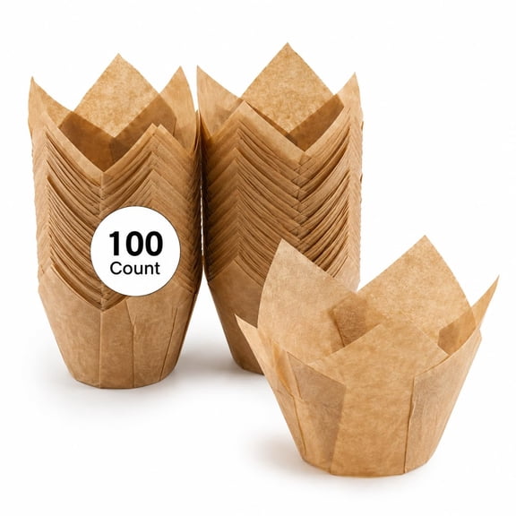 Glownary Unbleached Natural Kraft Large High Crown Muffin Wrap, Pack of 100