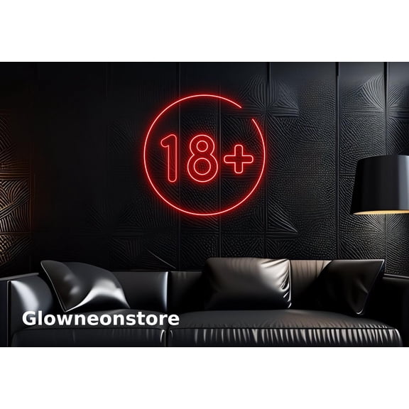 Glowneon 18+ Neon Sign, 18+ Birthday Party Celebration Decor, Symbol 18+ Led Light, 18th Birthday