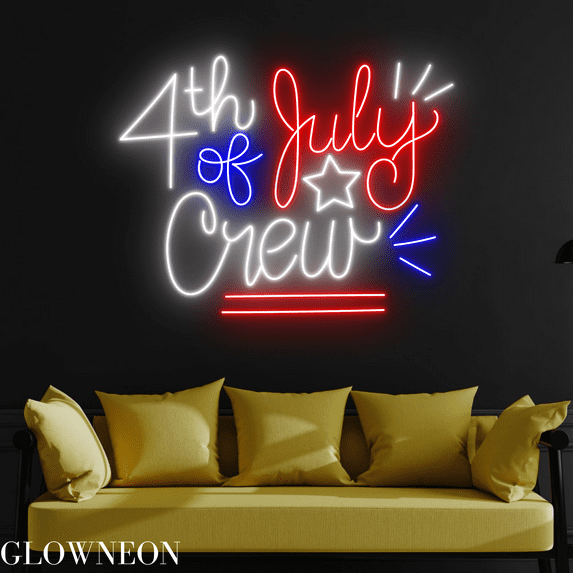 Glowneon 4th Of July Crew Neon Sign, Happy Independence Day Led Sign