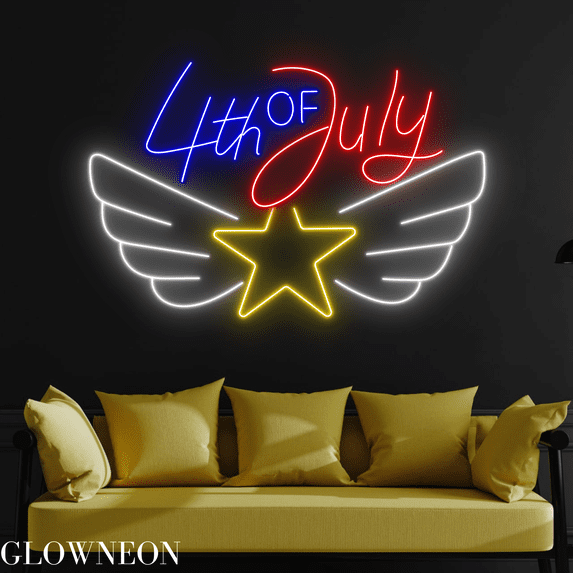 Glowneon 4th Of July Wings Star Neon Sign, Independence Day Led Sign
