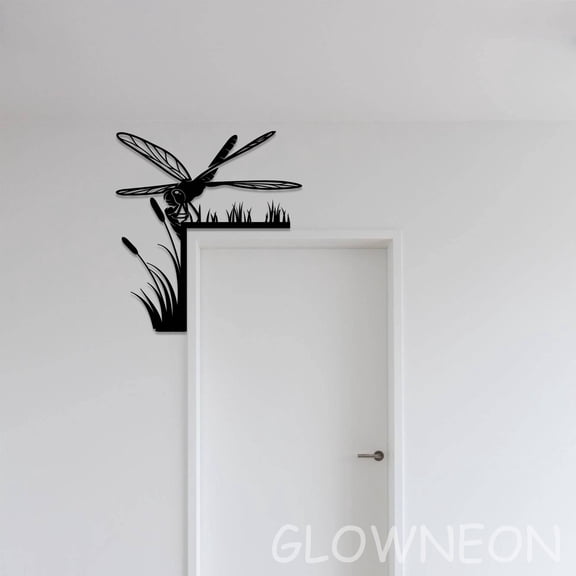 Glowneon Above Door Decor Metal Sign, Dragonfly Lover Door Corner Art
