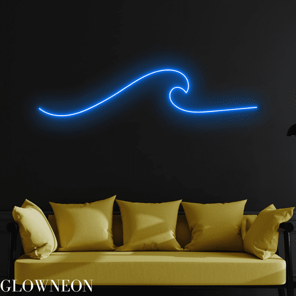 Glowneon Abstract Wave Neon Sign, Wave Beach Led Sign, Bedroom Decor