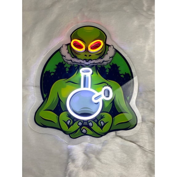 Glowneon Alien S m o k i n g Neon Acrylic Print Sign, Alien S m o k i n g Led