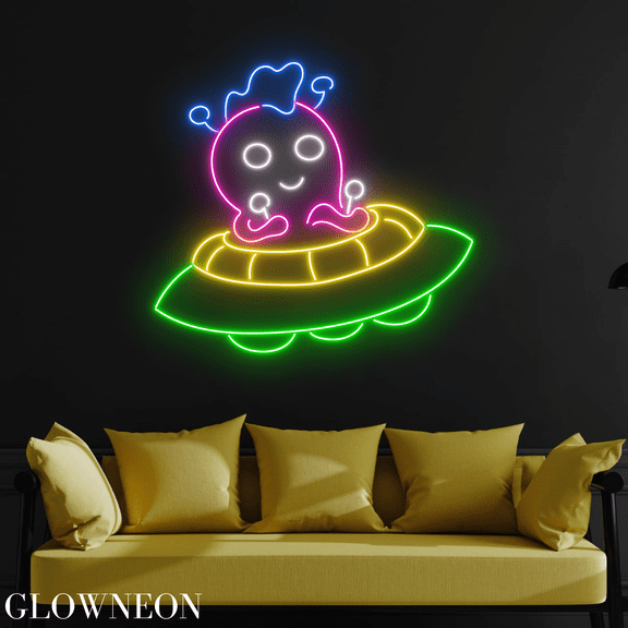 Glowneon Alien Spaceship Led Sign, Alien Space Universe Kid Room Deco
