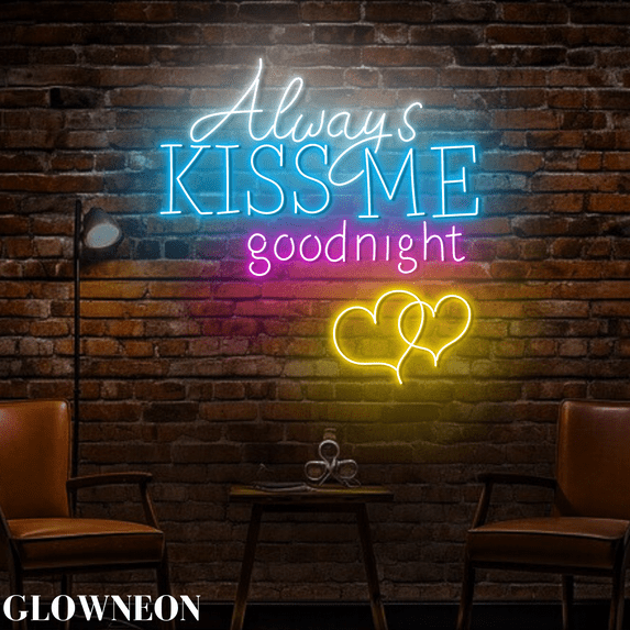 Glowneon Always Kiss Me Goodnight Led Sign, Wedding Bedroom Wall Art