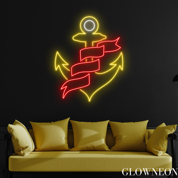 Glowneon Anchor Neon Sign, Anchor Ribbon Led Sign, Man Cave Decor
