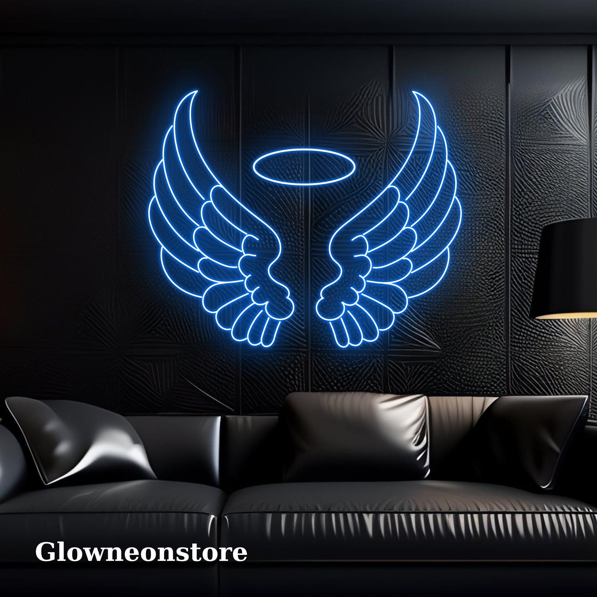 Glowneon Angel Wings With Halo Neon Sign, Angel Wings With Halo Led