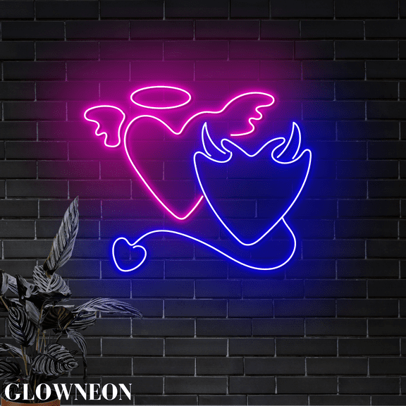 Glowneon Angel and Devil Heart Neon Sign, Valentine's Day Wall Decor