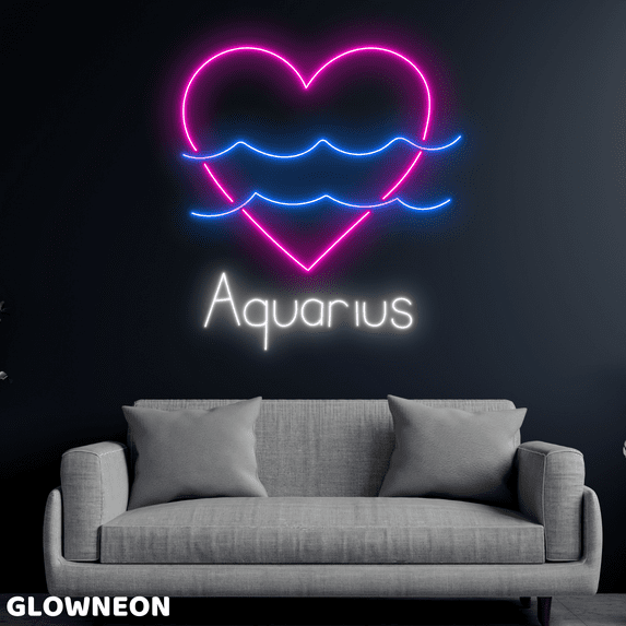 Glowneon Aquarius With Heart Neon Sign, Aquarius Horoscope Led Light