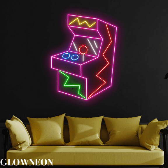 Glowneon Arcade Machine Game Room Wall Decor, Arcade Pinball Neon Led