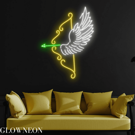 Glowneon Arrows Wings Neon Sign, Angel Arrow Led Sign, Valentine Gift