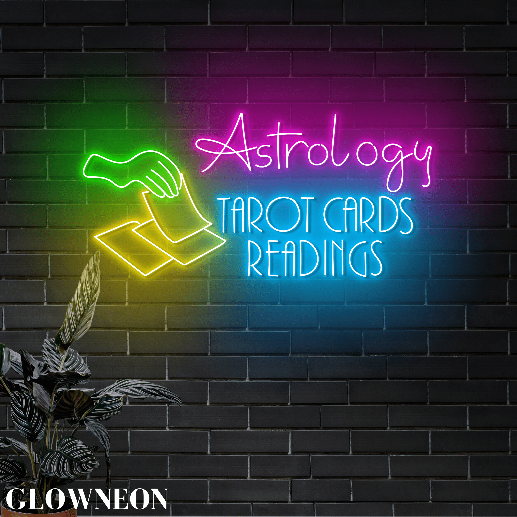 Glowneon Astrology Tarot Cards Readings Led Light, Psychic Shop Decor
