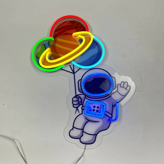Glowneon Astronaut Balloon Neon Print Sign, Spaceman Led Light Sign