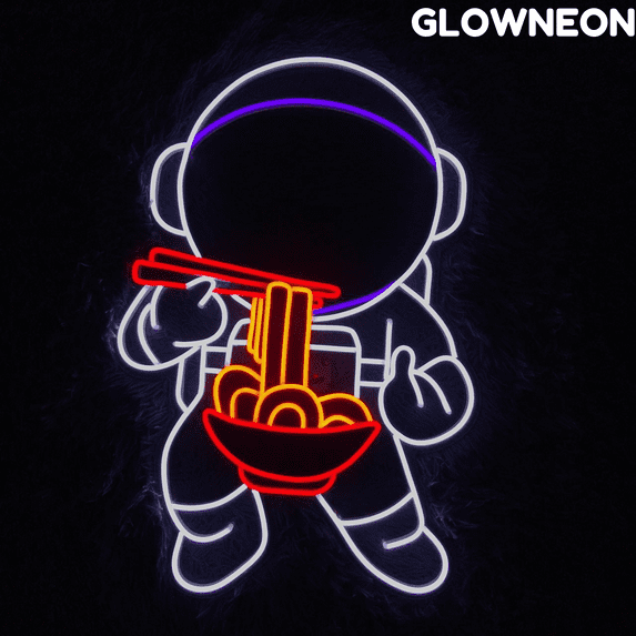 Glowneon Astronaut Eating Ramen Neon Sign, Japanese Ramen Led Light