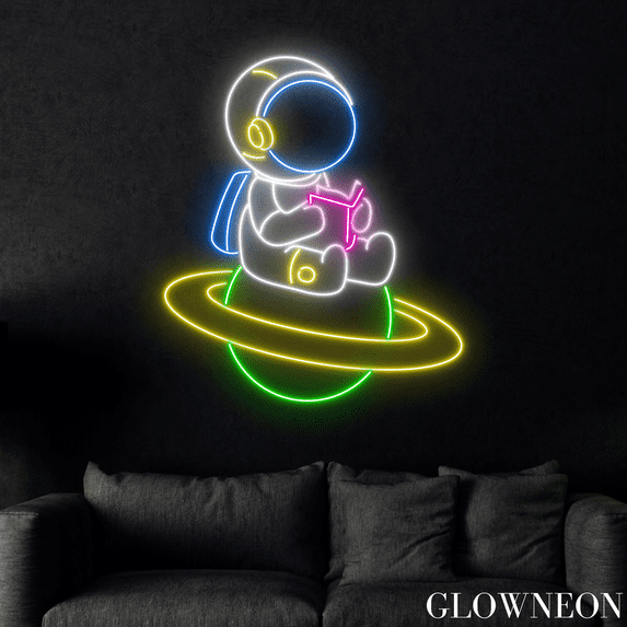 Glowneon Astronaut Read Book Neon Sign, Astronaut Led Sign, Kid Gift