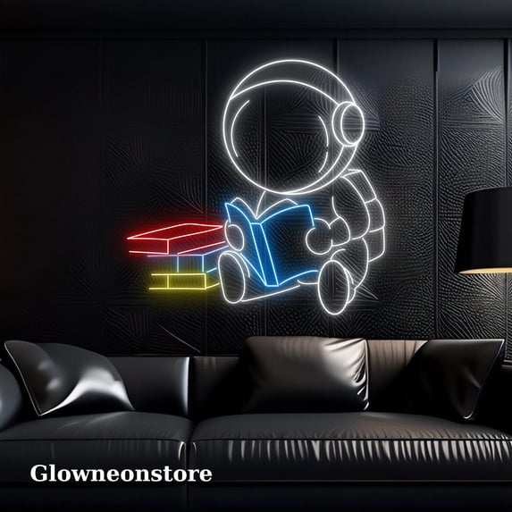 Glowneon Astronaut Reading Book Neon Sign, Astronaut Read Book Led Sign, Read Book Wall Art Decor