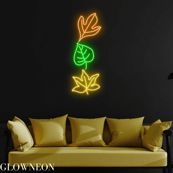 Glowneon Autumn Green Maple Leaves Neon Sign, Autumn Leaves Led Light