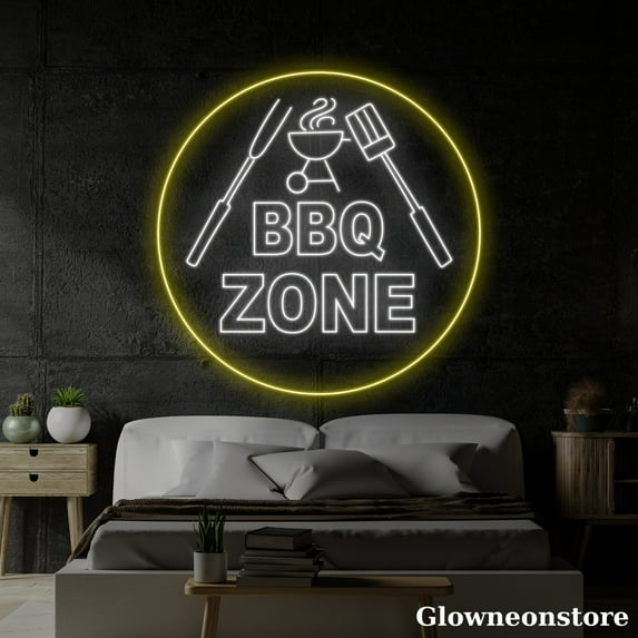 Glowneon BBQ Zone Neon Sign, BBQ Restaurant Led Sign, BBQ Neon Led Sign, Restaurant Decor