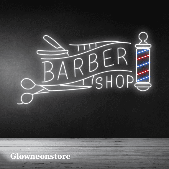 Glowneon Baber Shop Neon Sign, Baber Shop Led Light Open Sign Decor