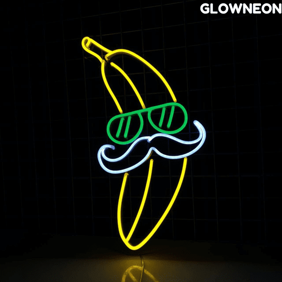 Glowneon Banana Mustache Neon Sign, Funny Banana Led Sign, Kid Gifts