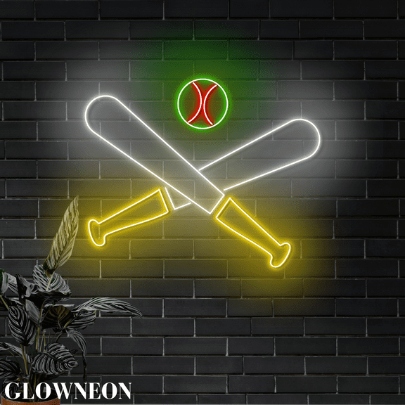 Glowneon Baseball Bat & Ball Led Wall Decor, Baseball Sport Shop Sign