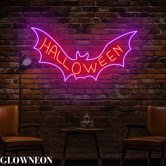 Glowneon Bat Halloween Neon Wall Decor, Bat Led Sign, Halloween Decor