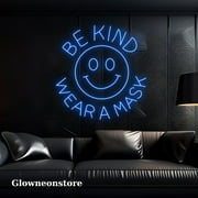 Glowneon Be Kind Wear A Mask Neon Sign, Be Kind Wear A Mask Face Led Light, Face Wear A Mask Led
