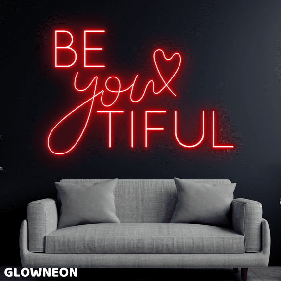 Glowneon Be You Tiful Neon Sign, Be You Tiful Led Sign, Girl Room Art