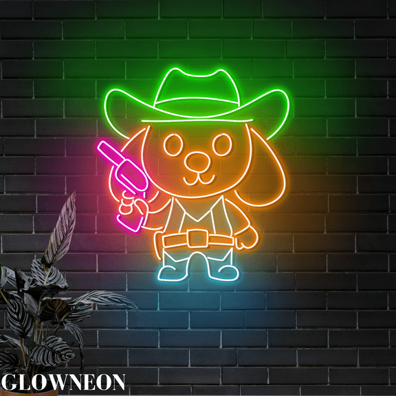 Glowneon Beagle Dog Wild West Led Sign, Beagle Cowboy Dog Neon Sign