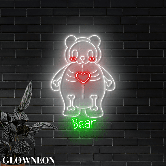 Glowneon Bear Skeleton Animal Day Of The Dead Neon Sign Mexican Decor