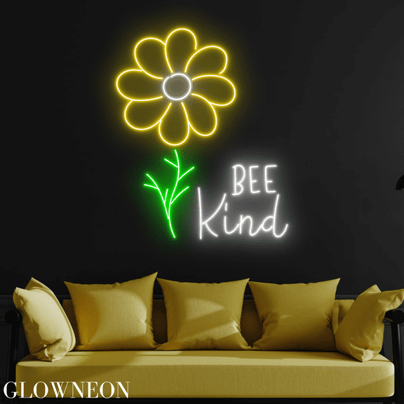 Glowneon Bee Kind Neon Light, Flower Bee Led Light, Bee Lover Gifts