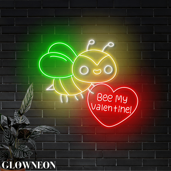 Glowneon Bee My Valentine Led Sign, Bee Honey Shop Valentine Wall Art