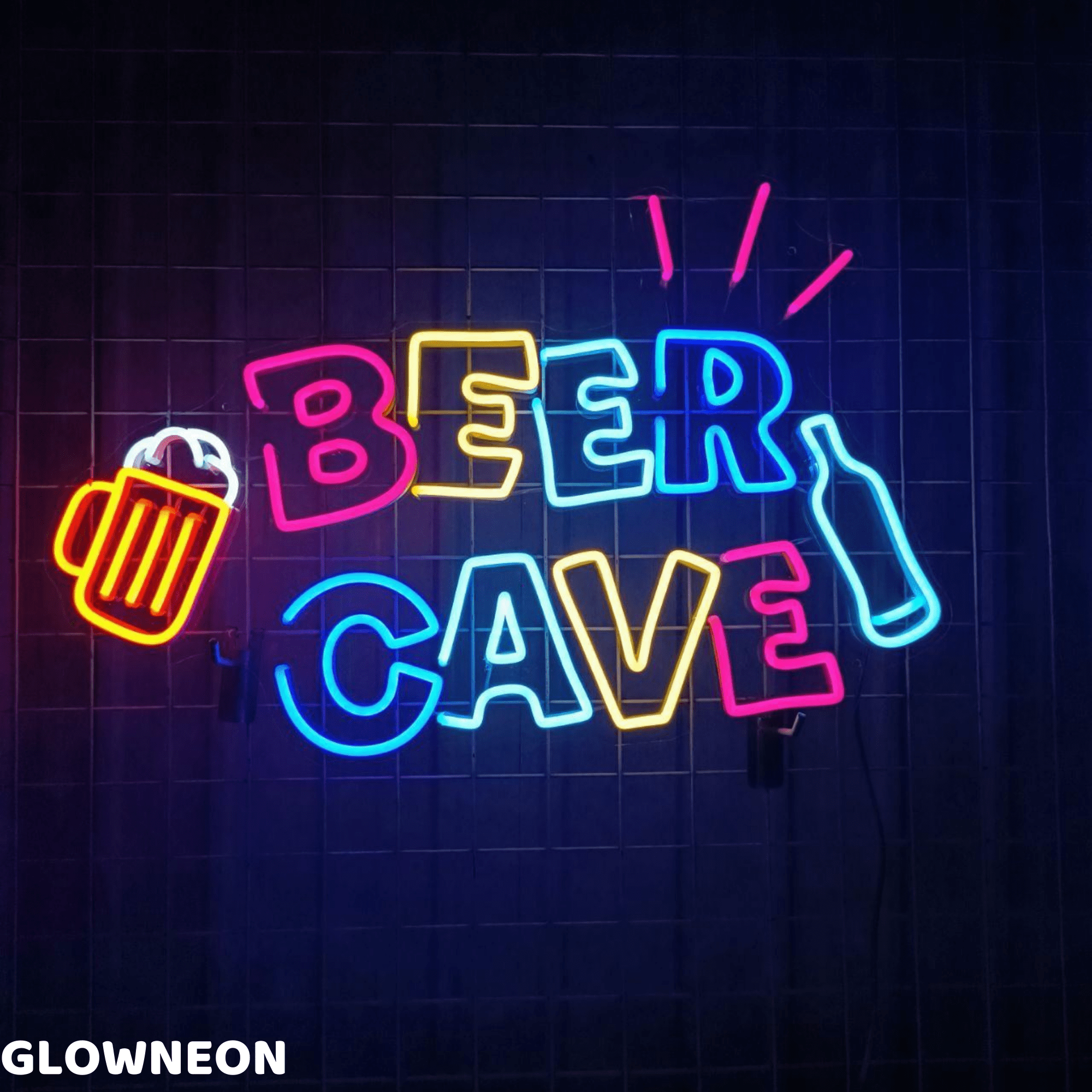 Glowneon Beer Cave Neon Sign, Beer Club Bar Pub Man Cave Wall Led Art