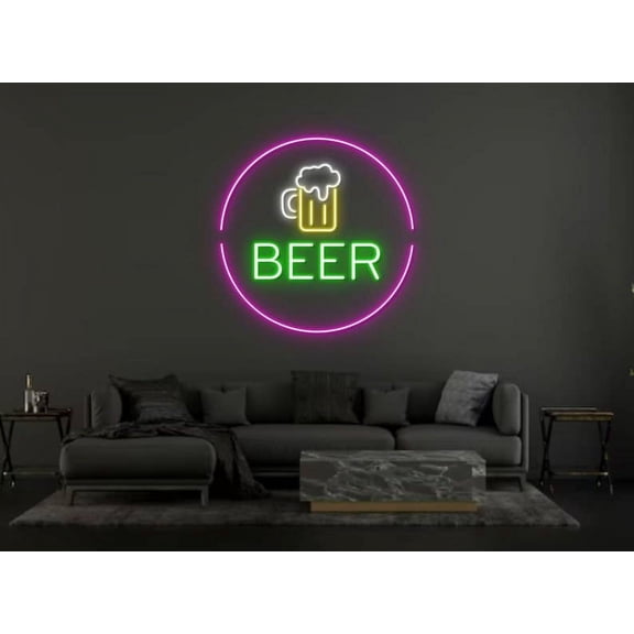 Glowneon Beer Neon Signs, Happy Hour Bar Pub Decor