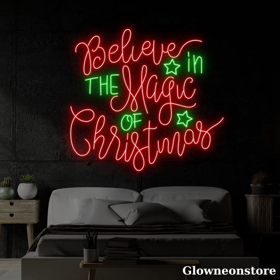 Glowneon Believe In The Magic Of Christmas Neon Sign, Christmas Quotes LED Sign